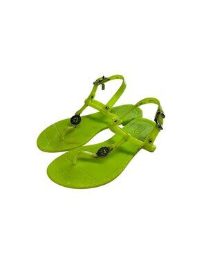 Coach Pansy Neon Green Jelly Sandals - Womens Size 5B - Adjustable Strap & Metal